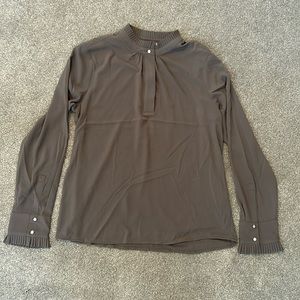 CALVIN KLEIN Gray Mock Turtle Blouse with Frill Embellishment